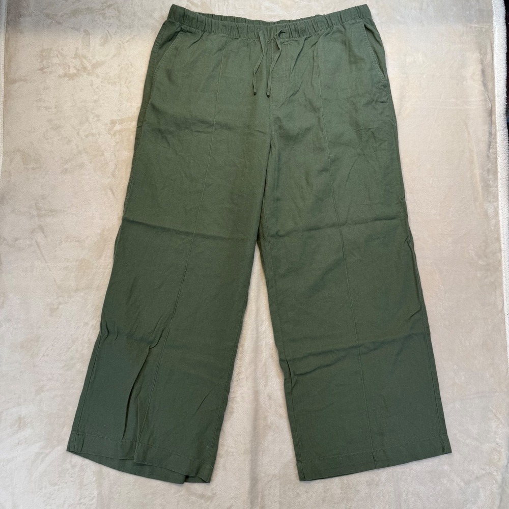 Gap Pull On Wide Leg Pant Womens XL Green Excellent Linen Blend Drawstring